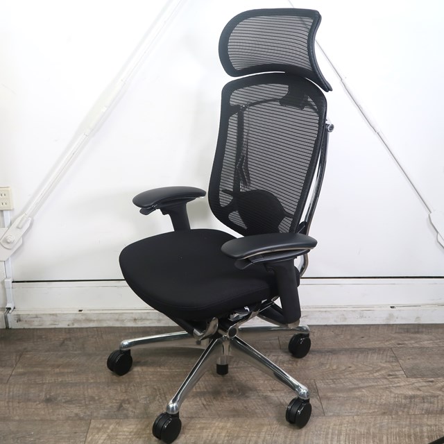 【箱付き新古品】オカムラ コンテッサII -セコンダ- エクストラハイバック　可動肘 ポリッシュフレーム ランバー付 座面クッションタイプ　ブラック CC87BS FPG1【2022年製】